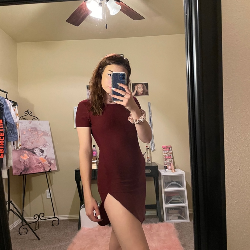 Burgundy Dress with slit